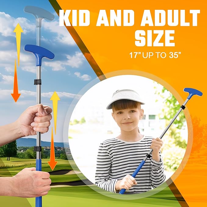 Go For It Golf Kids Putter - Extendable Shaft for Junior Golfers - Adjustable Size for Right and Left Hand - Perfect Training Club for Kids - Includes 3 Balls, Cup with Flag 17"-35"