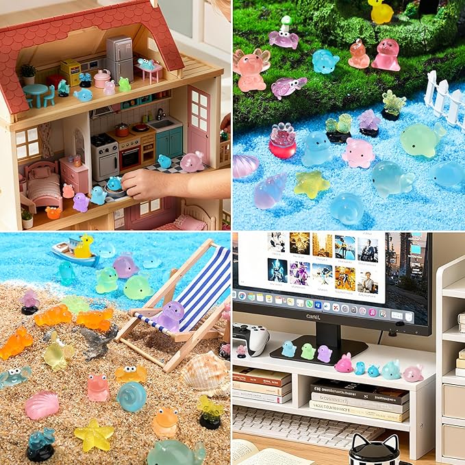 180 Pcs Luminous Mini Resin Animals Miniature Animal Figurines 45 Styles Glow in Dark Tiny Animals Figures Bulk to Hide Mini Figurines Dollhouse Decor Fairy Garden Accessories Micro Landscape Decor