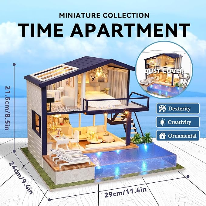 Flever Dollhouse Miniature DIY House Kit Manual Creative with Furniture for Romantic Artwork Gift (Perfect Time Apartment)