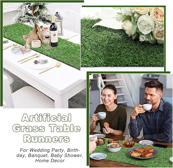 Artificial Grass Table Runners-13 x 36 Inches Faux Grass Table Runner for Golf Themed Party,Synthetic Turf Table Runner for Wedding Party, Birthday, Banquet, Baby Shower, Home Decor