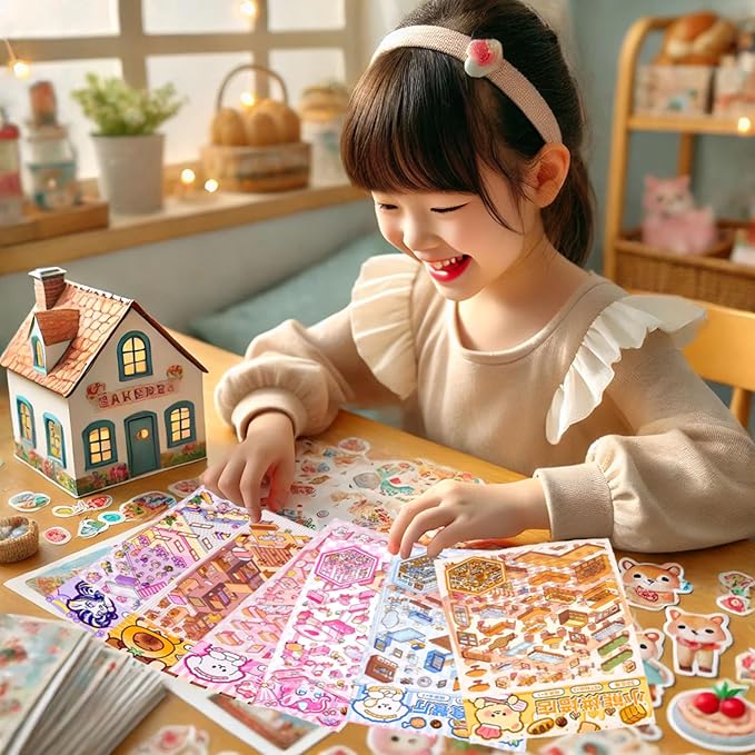 DIY 3D Sticker Scene, Stocking Stuffer, 6 Sets of Stickers for Girls Make Your Own Mini Room Scene Stickers for Kids Cute Kawaii Sticker Therapy for Adult Relief Stress, Holiday & Christmas Fun