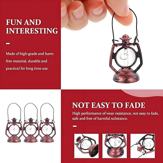 3Pcs Miniature Dollhouse Lanterns – Bronze Kerosene Lamp Micro Landscape Ornaments for Fairy Garden, Halloween, Christmas, Diorama, Terrarium, Porch Light, Outdoor Decoration, Dollhouse Accessories（C）