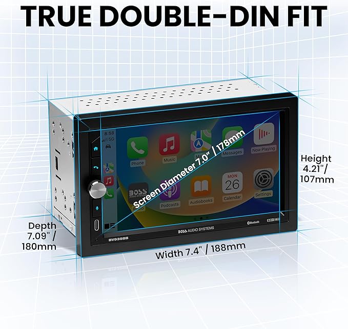 BOSS Audio Systems BV9358B Car Stereo – Wireless CarPlay Android Auto, Double Din, 7 Inch Touchscreen, Bluetooth, NO CD DVD Player, AM/FM Radio Receiver, A/V Input, USB