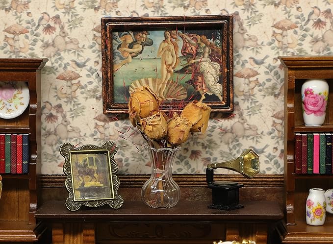 iLAND Victorian Dollhouse Furniture Set, Doll House Furniture and Accessories, Miniature Dollhouse Sofa with 1/12 Scale Accessories 8pcs, Mothers Gift, Wife Gift, Bookshelf Décor (Gold & Blue)