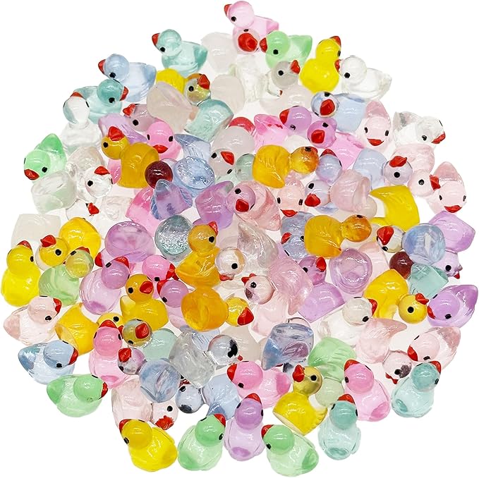 Cayway Mini Resin Duck 100 PCS Little Ducklings Glow in The Dark for Miniature Fairy Garden Decoration Accessories Micro Landscape