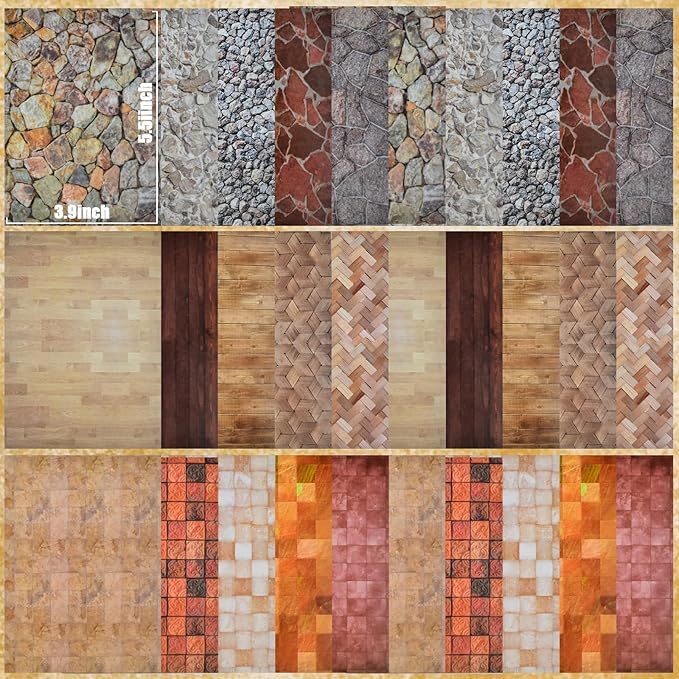 60 Sheets Self-Adhesive Dollhouse Wallpaper Flooring Aesthetic Stickers for Dollhouse Accessories Scrapbooking Journaling Junk Journal Cottagecore