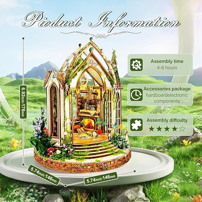 Book Nook Kit for Adults and Teens, DIY Miniature House Kit with Led Light, 3D Wooden Puzzles for Adults, Wood Gifts for Family and Friends(European Garden Model)