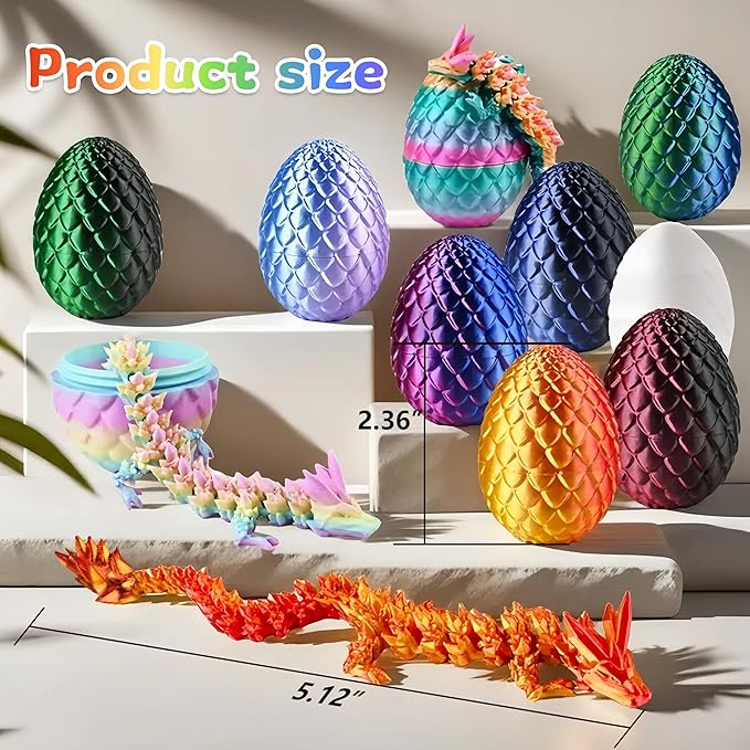 12PCS 3D Printed Dragon Eggs, Christmas Stocking Stuffers for Kids Boys, Dragon Toy for Boys Teens Articulated Crystal Dragon Gifts for Teens Boy 4-6 5-7 8-12