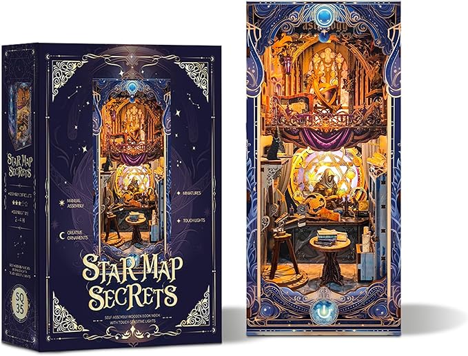 3D Puzzles Book Nook Kit, DIY Miniature Book Nook Kit Creative Decorative with LED Lights Bookend Bookshelf Insert for Adults Teens-Star Map Secrets(SQ -35)