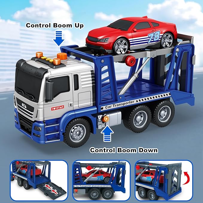 Kids Toys for 3 4 5 6 7 8 Years Old Boys, Transport Cars Carrier with Racing Car with Lights, Sounds, Toddler Friction Powered Truck Vehicle Toy for Boys Girls Christmas Birthday Gifts