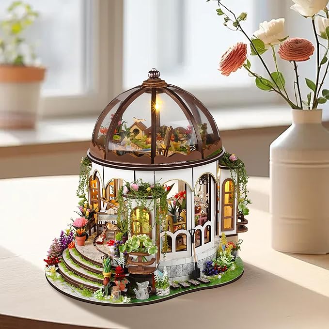 2025 New DIY Miniature House Kit, Dollhouse Kit with LED Light, Mini House Building Kits for for Adult to Building, Christmas Home Decorations Gifts for Friends, Castle Flower House