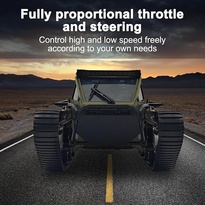 Remote Control Tank, 1:16 Scale 2.4GHz All Terrain RC Crawler, 4WD Off-Road Armored Tank, 360° Rotating Drifting Truck Toy Vehicle with Lights, Rechargeable Battery Gifts for Teens