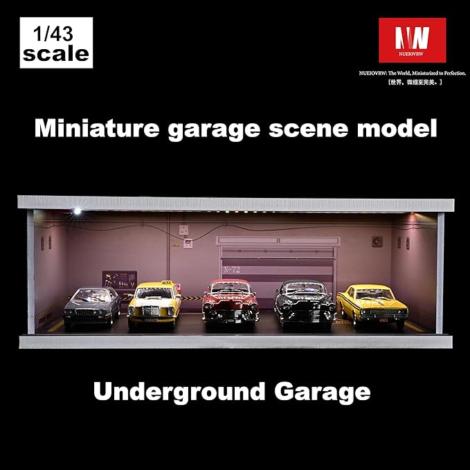 1/43 Diorama Display Case with Tri-Colour Dimmable Lighting, Fits for Hot Wheel Matchbox Mini GT Diecast Cars Model,1:43 Car Garage Parking Lot Scene Display Storage (Underground Garage)