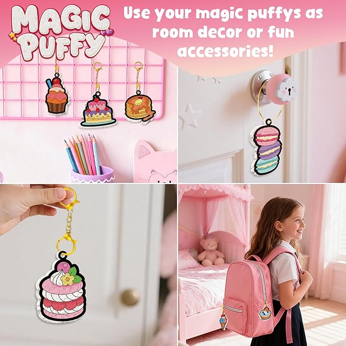 MZYTOZA 3D Art Craft Aqua Puffs Paint Kit - Magic Foam Texture Painting Kit, 15 Mess-Free Paint by Number Craft for Kids, Christmas Gift Idea & Stocking Stuffer(Aqua Puffs - Dessert Style)