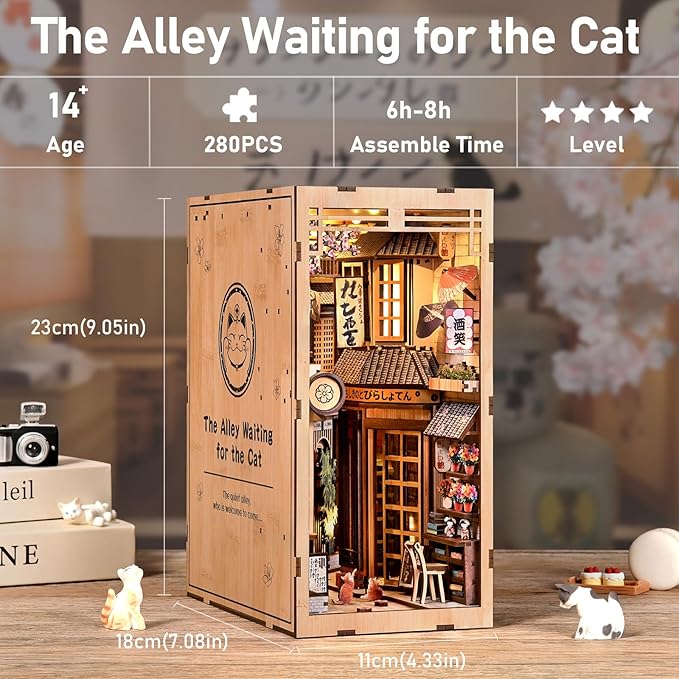 Book Nook Kit - DIY Miniature Dollhouse Kit,Japanese for Adults and Teens, Tiny House Bookshelf Decor 3D Wooden Puzzle, Gifts for Family, Friends