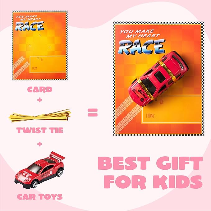 JOYIN 28-Count Valentines Day Gifts Cards, Valentine's Greeting Cards for Kids with Die-Cast Racing Cars Valentine Classroom Exchange Party Favor Toy