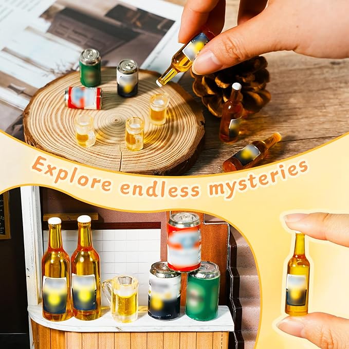 1:12 Scale 11 Pcs Miniature Beer Bottles and Beer Cans Mini House Drink Accessories for Fairy Garden Pub Bar Decoration Dollhouse Beer Glass Model