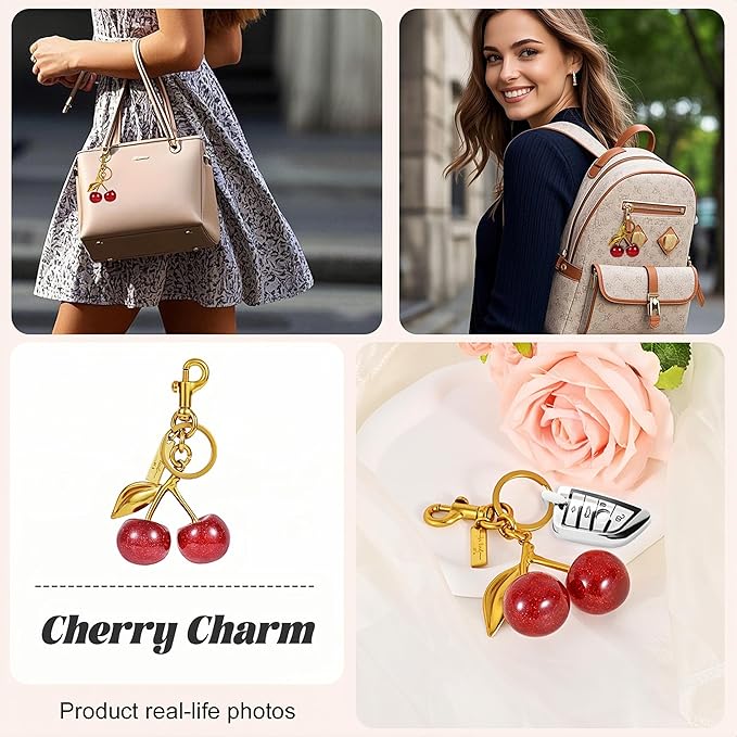 claities Cherry Bag Charm Purse Charms Keychain- Car Cherry Accessories Women Birthday Christmas Women Mothers Day Gifts