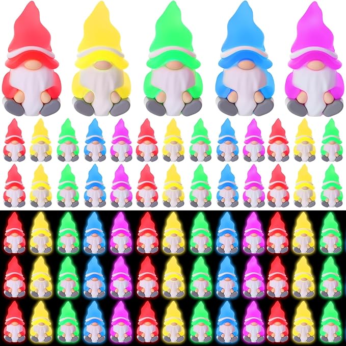50 Pcs Luminous Mini Gnomes Figures Miniature Glow in The Dark Mini Gnomes Tiny Figurines to Hide Fairy for Garden Yard Home Patio Lawn DIY Craft Decoration Gifts Fairy Goodie Bag