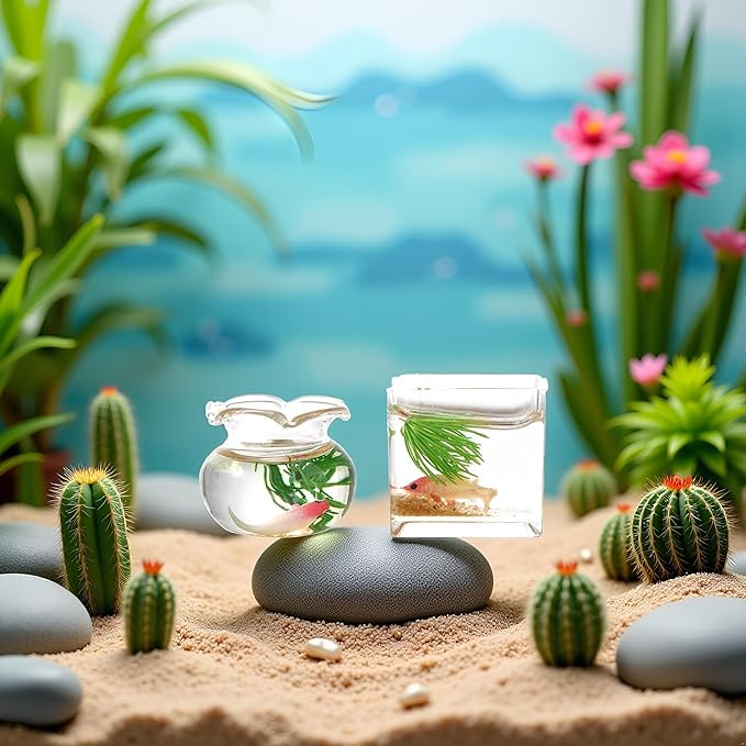2Pcs Miniature Fish Bowl, 1: 12 Dollhouse Miniature Glass Goldfish Tank Desktop Dollhouse Ornaments for Garden Scene Decor Accessories