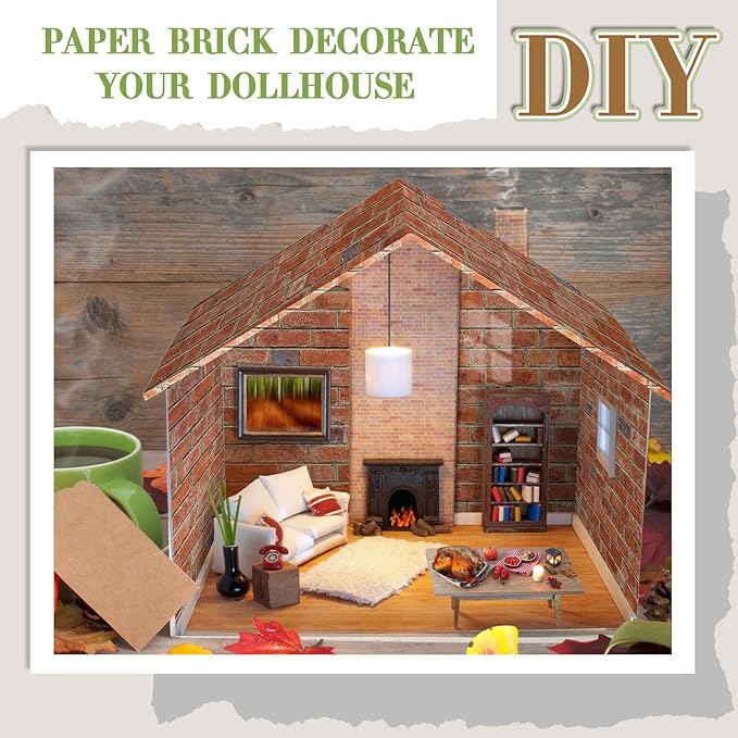 Flutesan 6 Pcs Miniature Dollhouse Wallpaper and Flooring Peel and Stick Mini DIY Self Adhesive Dollhouse Accessories 8.27 x 11.69 Inch (Red Clinker)