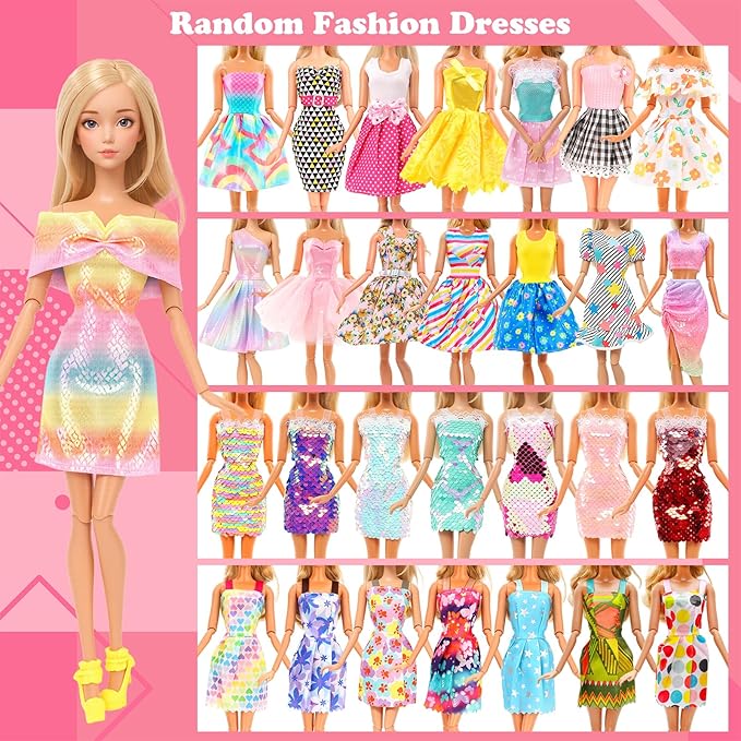 BARWA 70 Pack Doll Clothes and Accessories 5 Wedding Gown Dresses 9 Fashion Dresses Slip Dress 3 Tops 3 Pants 2 Swimsuits Bikini 16 Shoes 15 Hangers and 63 Accessories for 11.5 inch Doll