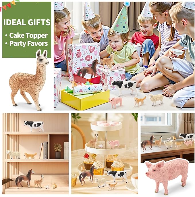 8PCS Farm Animals Toys for Kids Toddlers,Realistic Plastic Farm Animal Figurines Barn Toys with Marwari Horse,Cow,Rabbit,Dog,Sheep,Pig,Alpaca,Goose, Preschool Toy Birthday Gift for Boys Girls