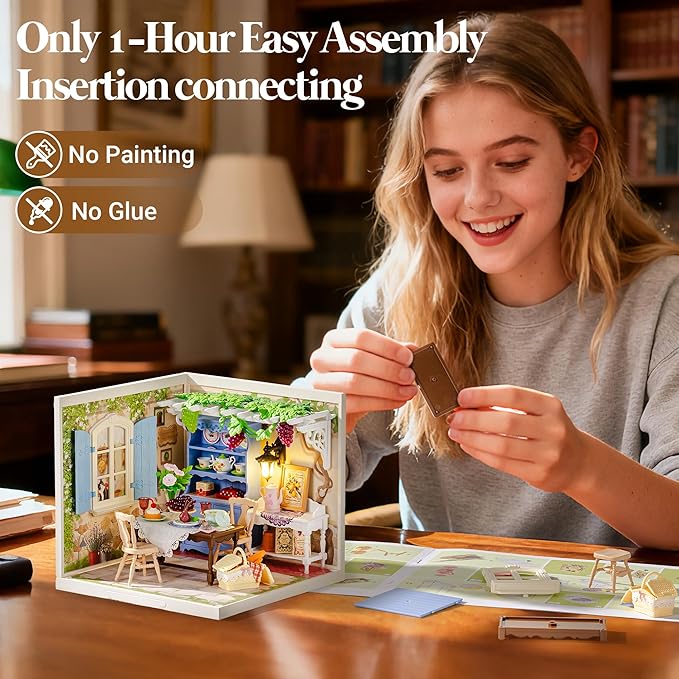 ROBOTIME Super Creator Kits, Miniature House Kit, DIY Plastic House Building Toy Set with LED, Tiny Garden Making Kit Model Craft Hobby Unique Gift (Midsummer Dream Yard)
