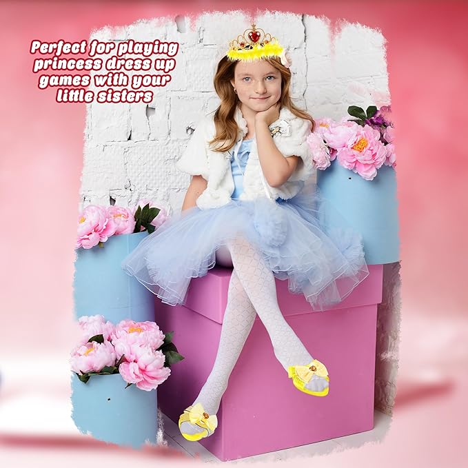 8 Pcs Princess Dress Up Set Includ 4 Pairs Heels Shoes 4 Crown for Little Girls Princess Role Play Toddler Pretend Birthday Gifts Princess Party Favor
