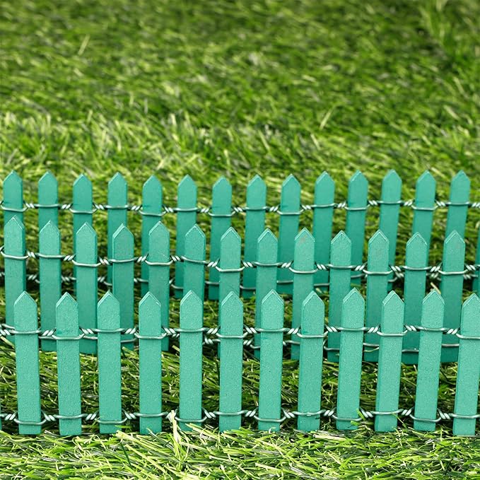 Mini Fairy Garden Fence, 35.5x2 Inch Cuttable Small Wood Picket Fence, DIY Miniature Accessories Decoration for Dollhouse, Crafts, Vegetable Platter, Cake(Dark Green)