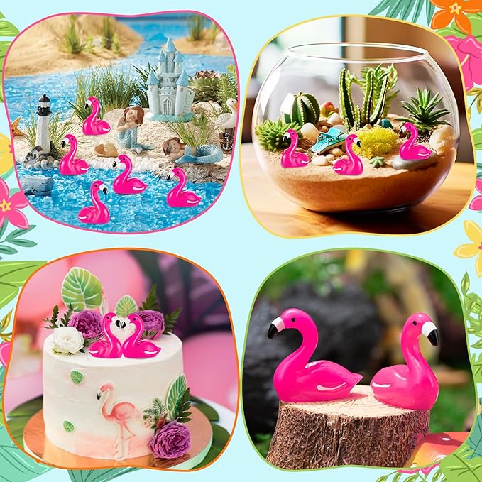 200Pcs Mini Resin Flamingo, Tiny Rose Red Flamingo Ducks, Cute Flamingo Figurines for Cake Topper Garden Dollhouse Landscape Aquarium Ornaments DIY Crafts
