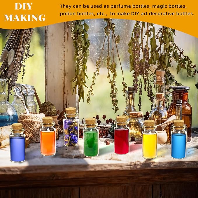 100Pcs 10ml Mini Glass Bottles with Cork Stoppers - Small Clear Vials for DIY Crafts, Wedding Favors, Halloween Decor, Wishing Spell Jars, Includes Funnel-(22 * 50 mm)