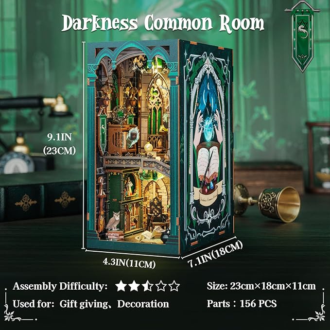 CUTEBEE Book Nook Kit - DIY Miniature House Magic Dollhouse Kit for Adults, Booknook Tiny House Bookshelf Decor 3D Wooden Puzzle, Gifts for Family, Friends (Darkness Common Room)