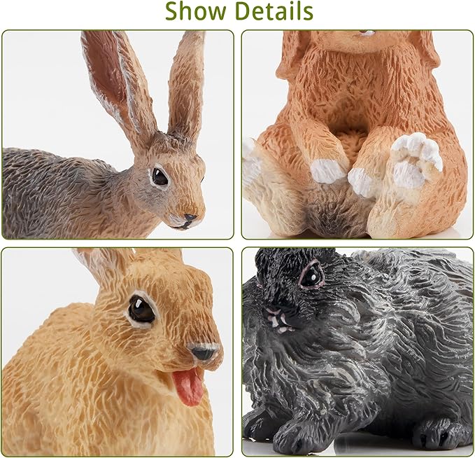 Toymany 12PCS Easter Bunny Figures Toys for Kids, Rabbit Figures Farm Animal Toy for Cake Toppers Party Favors for Toddlers