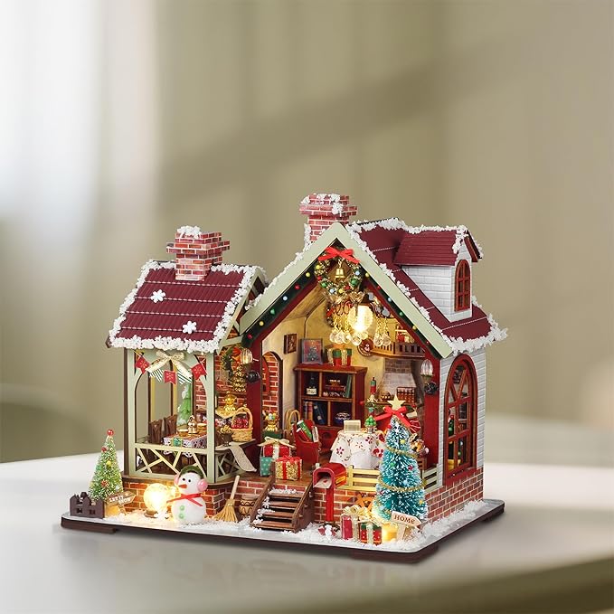 DIY Miniature Book Nook Dollhouse Room Kit for Teens and Adults-Christmas House