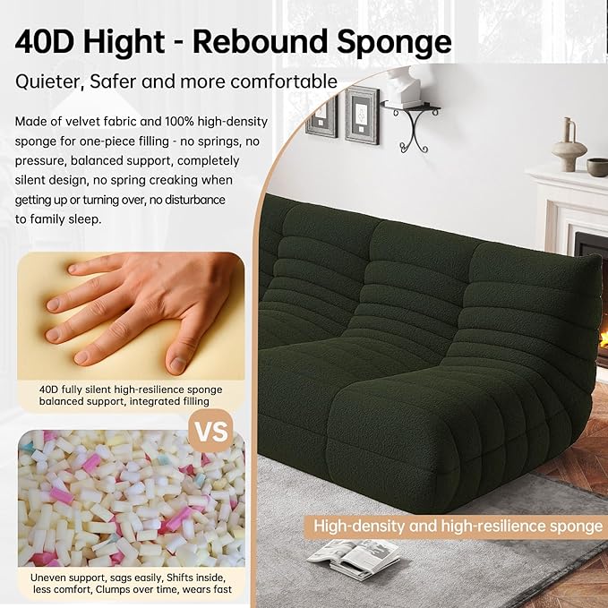 Bean Bag Chairs for Adults, BeanBag Reading Chair Memory Foam Couch 3-Seater, Floor Chair Soft Teddy Material, Comfy Reading Nook Chairs for Bedroom Living Room Office (Green)