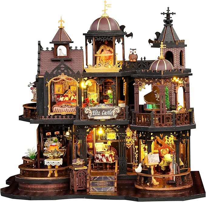 DIY Doll House, Edinburgh Castle Miniature House Kit 3D Wooden Puzzle with LED Lights and Music Box, House Building Kit for Home Decoration and Creative Gift for Adults & Teens