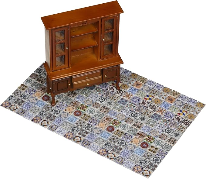 150 pcs, Dollhouse Flooring, 1:12 Scale Doll House Tiles, Miniature Checkerboard Floor, REDUCIO! (Colorful Azulejo Mosaic)