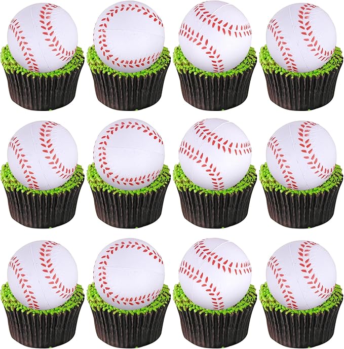 Rsstarxi 12 Pack 3D Baseball Cupcake Toppers for Sports, Baby Shower & Kids Birthday Parties