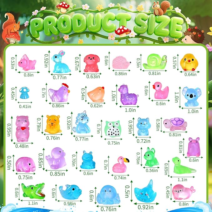 200PCS Luminous Mini Resin Animals 30 Styles, Little Small Animal Figures to Hide Mini Ducks and Resin Animals Variety Pack for Fairy Garden Accessories Micro Landscape Dollhouse Decor.