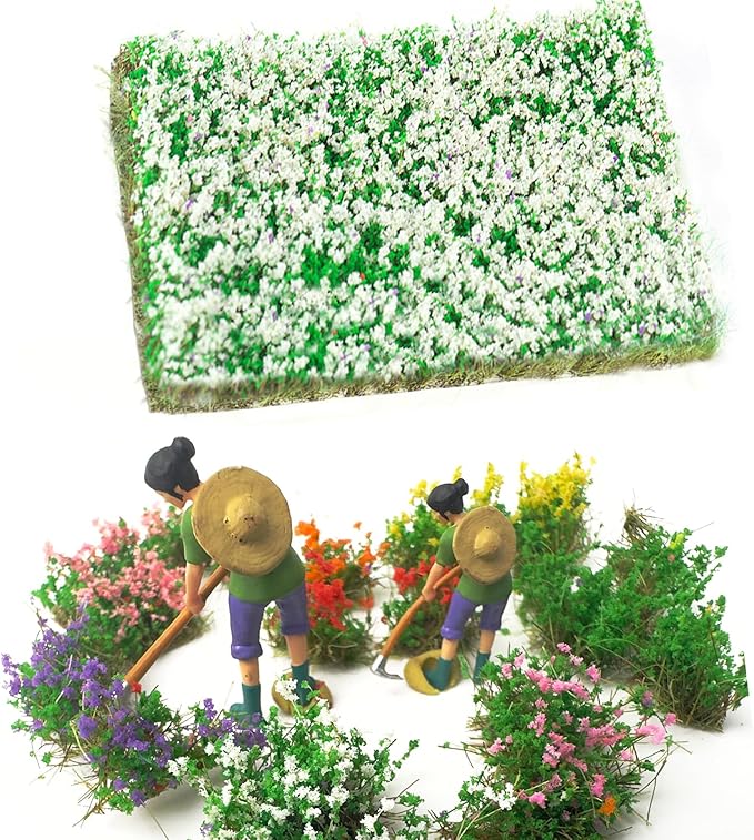 Warmtree Hand Torn Model Grass Tufts Flower Cluster for Miniature Scenery Applicable for N & HO Scale for Train Layouts, Diorama Supplies, and Architectural Models (White)