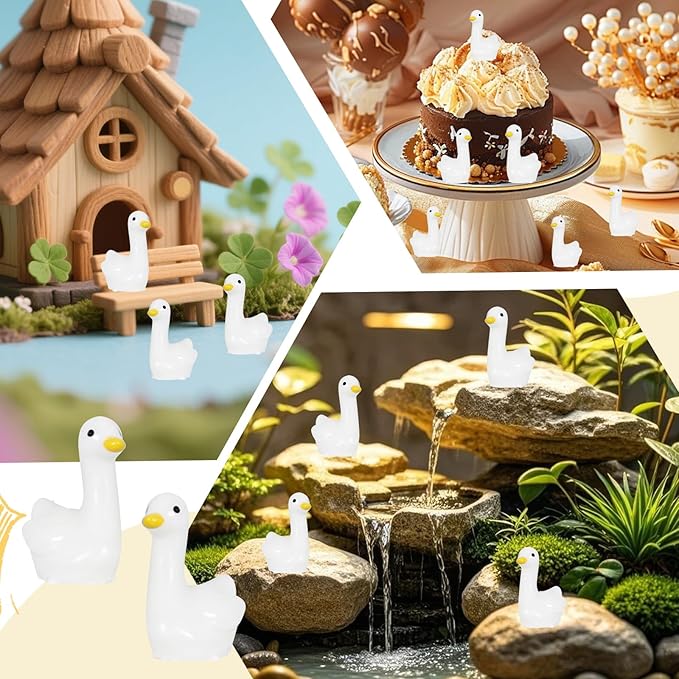 100Pcs Mini Resin Gooses, Tiny Gooses Figurines, Bulk Small Goose Statues,Miniature Resin Animals to Hide for Landscape Decor Cake Topper Party Supplies Birthday or Gifts