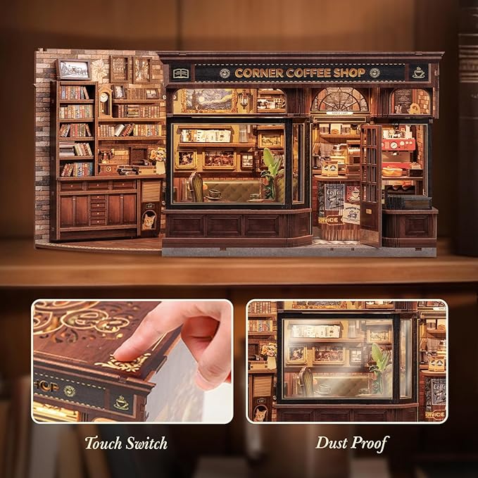 CUTEBEE Book Nook Kit, DIY Miniature House Kits for Adult and Teens, Decorative Bookend with LED, 3D Wooden Puzzle, Mini Booknook Tiny House Model Building Kit, DIY Crafts Hobbies Gifts
