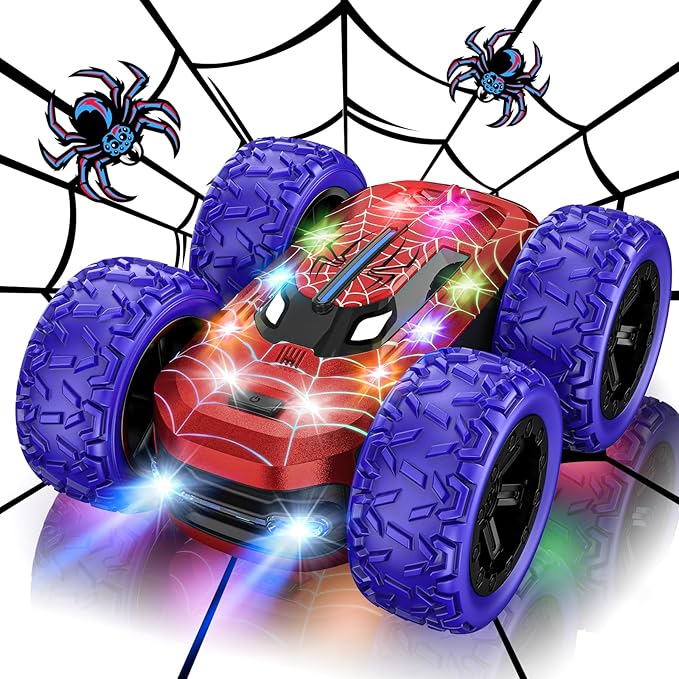 Kazswitle Remote Control Car for Boys, RC Cars for Kids with Colored LED Lights, 2.4Ghz Double Sided 360° Flips 4WD Stunt Car, Rechargeable Toy Cars for Boys Girls Ages 4-6 5-7 6-8 8-12 Birthday Gift