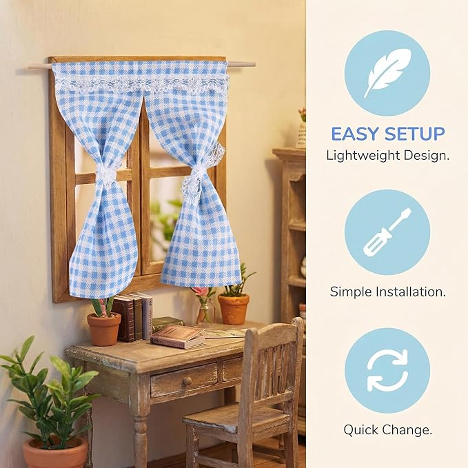 TOYANDONA 4Pcs Miniature Curtains for Dollhouses Drapes for DIY Decor Kitchen Bathroom and Bedroom Realistic Patterns Easy to Install Dollhouse Accessories