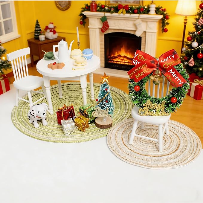 8Pcs 12 and 7.5 Inch Dollhouse Diameter Miniature Weaving Round and Square Rug Miniature Carpets for Mini House Decor