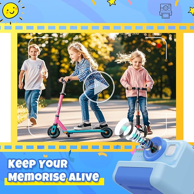 Kids Camera Instant Print, 1080P HD Instant Print Camera for Kids with 3 Rolls Print Paper & 32GB Card, Selfie Digital Camera for Kid, Ideal Kid Toys Gifts for Boys & Girls Age 3-14 (Blue)