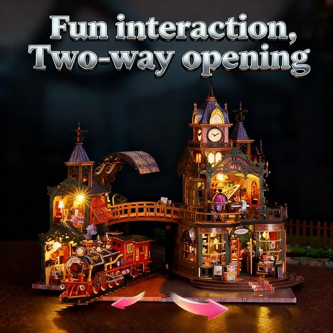 DIY Miniature Dollhouse Kit, Tiny House Kits with Furnitures, Mini House Making Kit to Build for Adults, Hobby Craft Gift for Christmas Day, Train Station