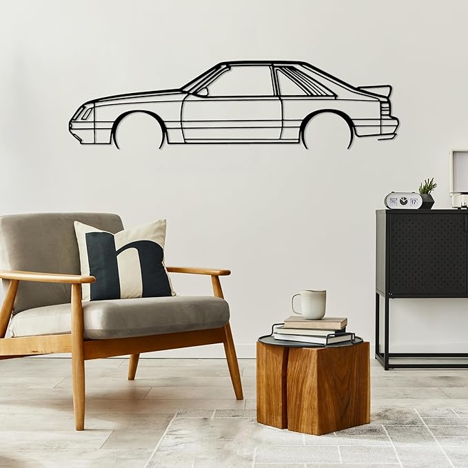 DecoSoul Mustang Metal Car Wall Art, Sports Car, Automotive Silhouette Line Decoration, Minimalist Sculpture for Garage, Indoor Outdoor Wall Hanging, Gift for Boyfriend (Black - 20 x 5.5” inch)