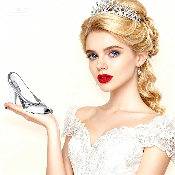 QFkris Cinderella Glass Slipper Decoration for Girls Room Decor, 4" Cinderella Heels Glass Shoes for Party Decorations, Princess Birthday Bedroom Decor, Valentines Day Gift for Women